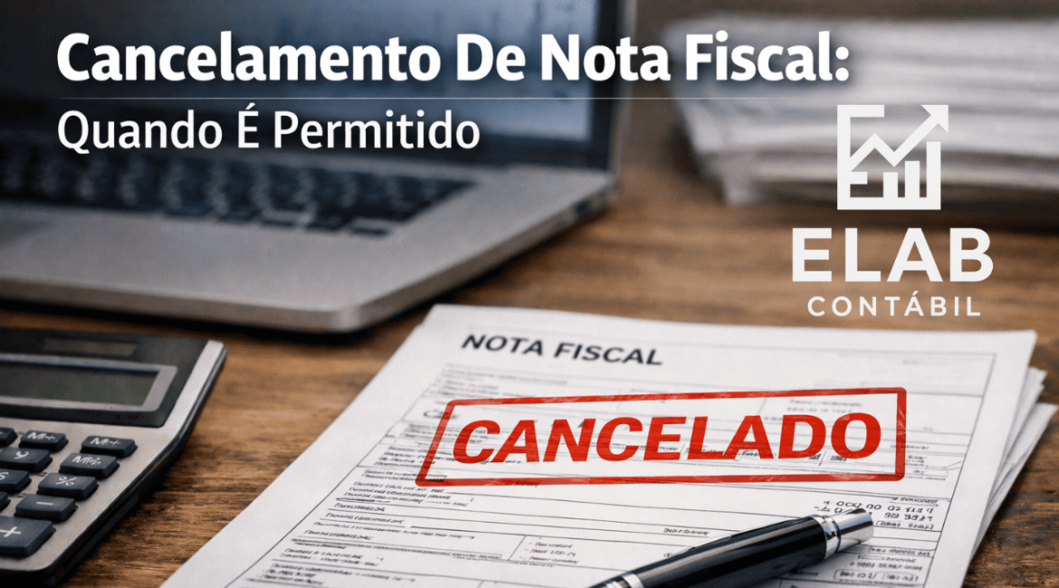 Profissional cancelando nota fiscal eletrônica no sistema de emissão pelo computador.