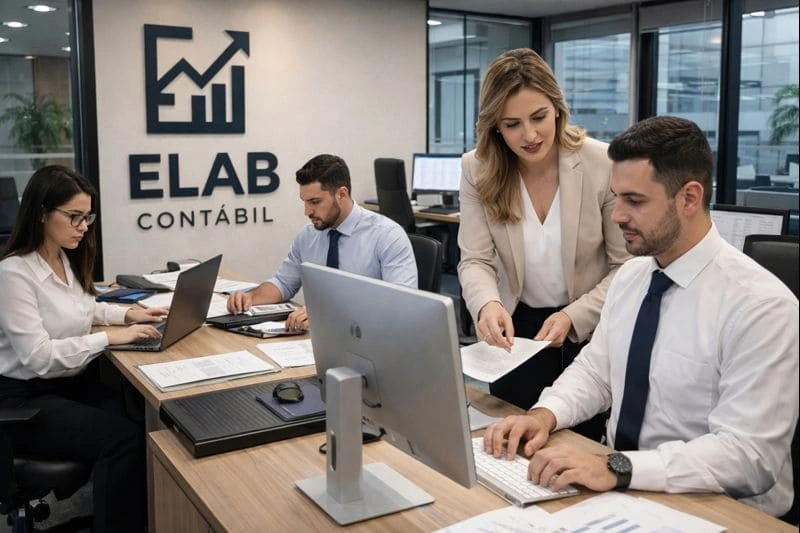 Escritório de contabilidade com equipe profissional atendendo clientes em Taboão da Serra.