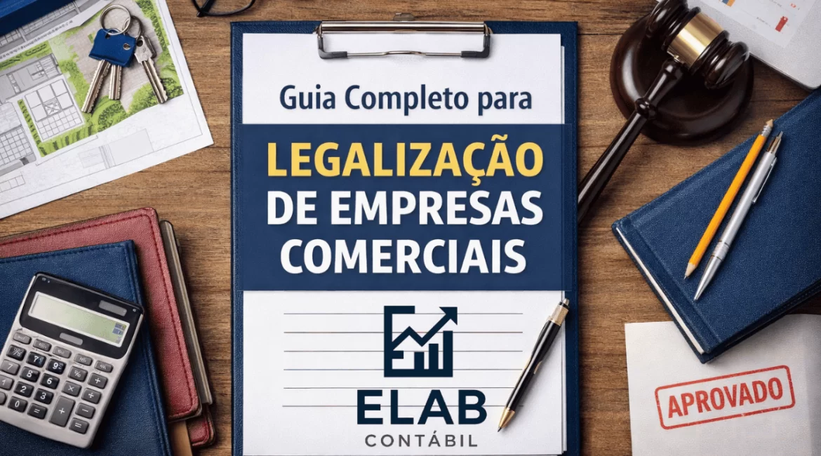 Documentos e formulários de legalização de empresa organizados sobre mesa de escritório.