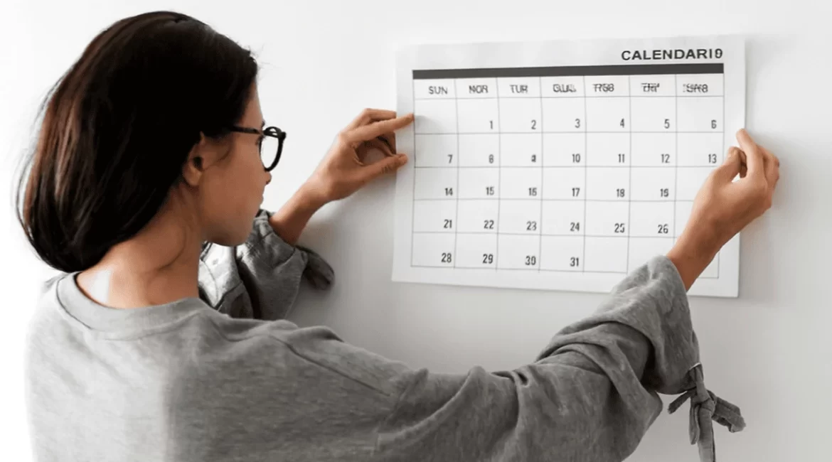 Mulher segurando calendário para organizar obrigações fiscais mensais da empresa.