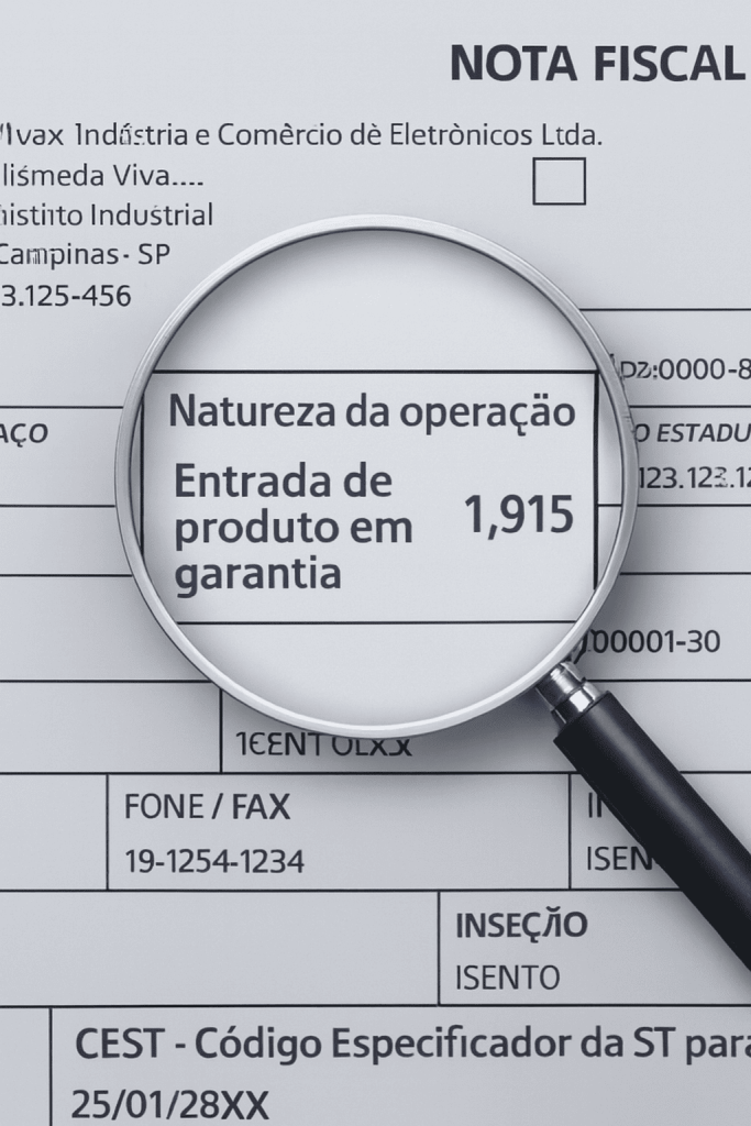 Nota fiscal eletrônica com o campo CFOP destacado em tela de sistema de faturamento.